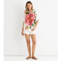 Women's Cream Floral Linen Blend Shirt Gini London New Look