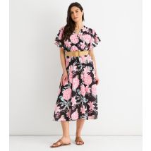 Women's Black Floral Print Wrap Style Midi Dress Gini London New Look