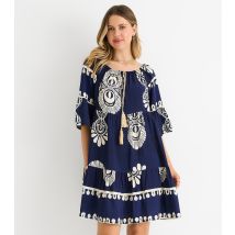 Women's Navy Abstract Print Flared Mini Dress Gini London New Look