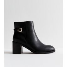 Women's Wide Fit Black Faux Leather Buckled Ankle Boots Vegan New Look