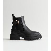 Women's Wide Fit Black Faux Leather Chunky Chelsea Boots New Look