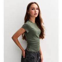 Girls' Light Khaki Ruched Side Cap Sleeve T-Shirt New Look