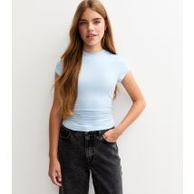 Girls' Light Blue Ruched Side Cap Sleeve T-Shirt New Look