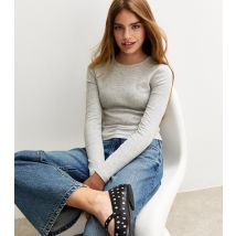 Girls' Grey Ribbed Baby Tee Long Sleeve Top New Look