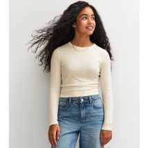 Girls' Off White Ribbed Baby Tee Long Sleeve Top New Look