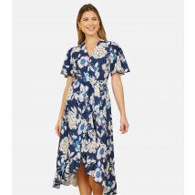 Women's Navy Floral Print Tie Waist Midi Dress Yumi New Look