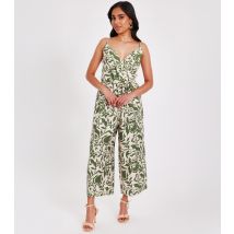 Women's Petite Light Khaki Tropical Print Jumpsuit Quiz New Look