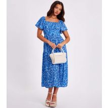 Women's Bright Blue Floral Print Midi Dress Quiz New Look