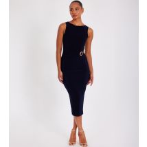 Women's Petite Navy Buckle Detail Midi Dress Quiz New Look