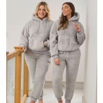 Women's Light Grey Borg Hoodie And Jogger Lounge Set Loungeable New Look