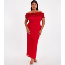Women's Curve Red Floral Strapless Midaxi Dress Quiz New Look