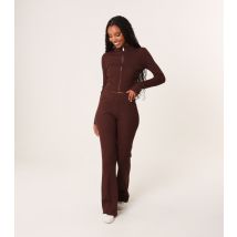 Women's Dark Brown Zip Up Ribbed Set Pink Vanilla New Look