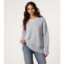 Women's Grey Lace Trim V-Neck Jumper Blue Vanilla New Look