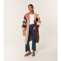 Women's Brown Colour Block Flower Embroidered Longline Cardigan Blue Vanilla New Look