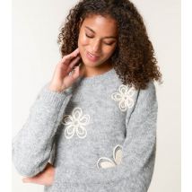 Women's Grey Flower Embroidered Knit Jumper Blue Vanilla New Look