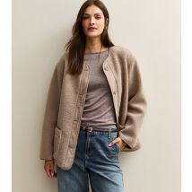 Women's Tall Mink Short Teddy Collarless Jacket New Look