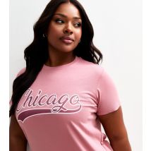 Women's Plus Size Light Pink Chicago Slogan Print T-Shirt Curves New Look