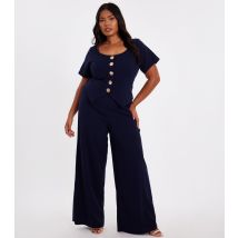 Women's Plus Size Navy Button Detail Jumpsuit Curves Quiz New Look
