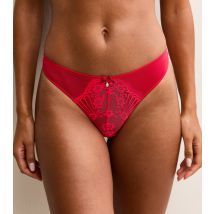 Women's Red Floral Lace Panelled Diamante Charm Thong New Look