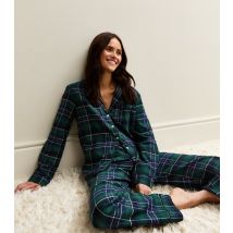 Women's Green Woven Check Pattern Revere Collar Pyjama Set New Look