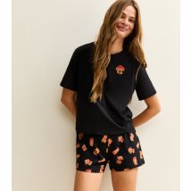 Women's Black Dog Short Sleeve Top and Shorts Set New Look