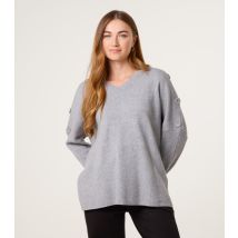 Women's Light Grey V Neck Button Detail Jumper Blue Vanilla New Look