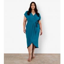 Women's Curve Blue Textured Wrap Midi Dress Apricot New Look
