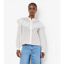 Women's White Embroidered Ruffle Yoke Shirt Apricot New Look