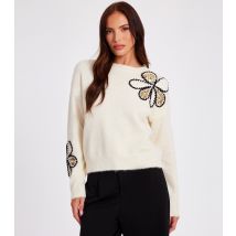 Women's Cream Knitted Floral Jumper Quiz New Look