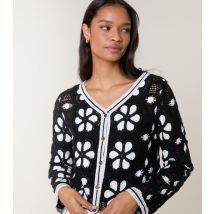 Women's Black Floral Crochet Knit Cardigan Blue Vanilla New Look