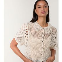 Women's Stone Crochet Knit Shirt Blue Vanilla New Look