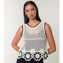 Women's Black Flower Crochet Knit Top Blue Vanilla New Look