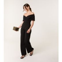 Women's Black Bardot Wrap Jumpsuit Blue Vanilla New Look