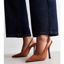Women's Tan Synched Faux Suede Slingback Heels Public Desire New Look