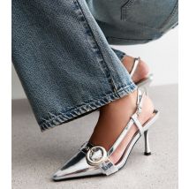 Women's Silver Inturrupted Faux Leather Slingback Heels Public Desire New Look