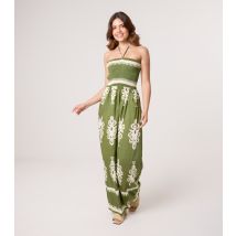 Women's Khaki Patterned Halterneck Jumpsuit Blue Vanilla New Look