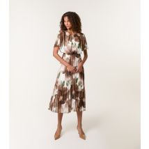 Women's Dark Brown Floral Print Pleated Midi Dress Blue Vanilla New Look