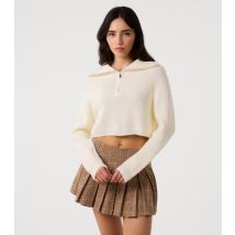 Women's Off White Half Zip Knit Jumper Pink Vanilla New Look