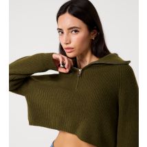 Women's Dark Khaki Half Zip Knit Jumper Pink Vanilla New Look