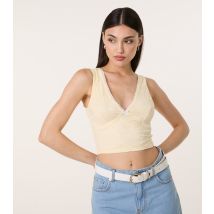 Women's Bright Yellow Lace V-Neck Crop Top Pink Vanilla New Look