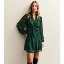 Women's Dark Green Dobby Frill Mini Dress New Look