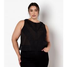 Women's Plus Size Black Lace Trim Tie Back Top Curves Apricot New Look