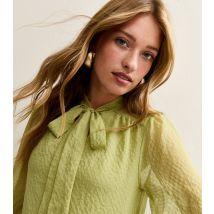 Women's Green Tie Neck Long Sleeve Top Gini London New Look