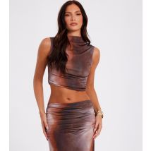 Women's Brown Asymmetric Tie Dye Crop Top Quiz New Look