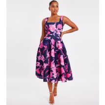 Women's Petite Navy Floral Print Midi Skater Dress Quiz New Look