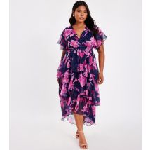 Women's Curve Navy Chiffon Tiered Midi Dress Quiz New Look