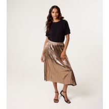 Women's Bronze Metallic Pleated Midi Skirt Blue Vanilla New Look