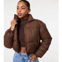 Women's Dark Brown Cropped Puffer Jacket Pink Vanilla New Look