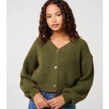 Women's Dark Khaki Cropped V Neck Cardigan Pink Vanilla New Look