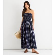 Women's Navy Polka Dot Shirred Bandeau Midi Dress Gini London New Look